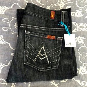 7 For All Mankind Black “A” Pocket Swarovski Crystal Embellished Flare Jeans.